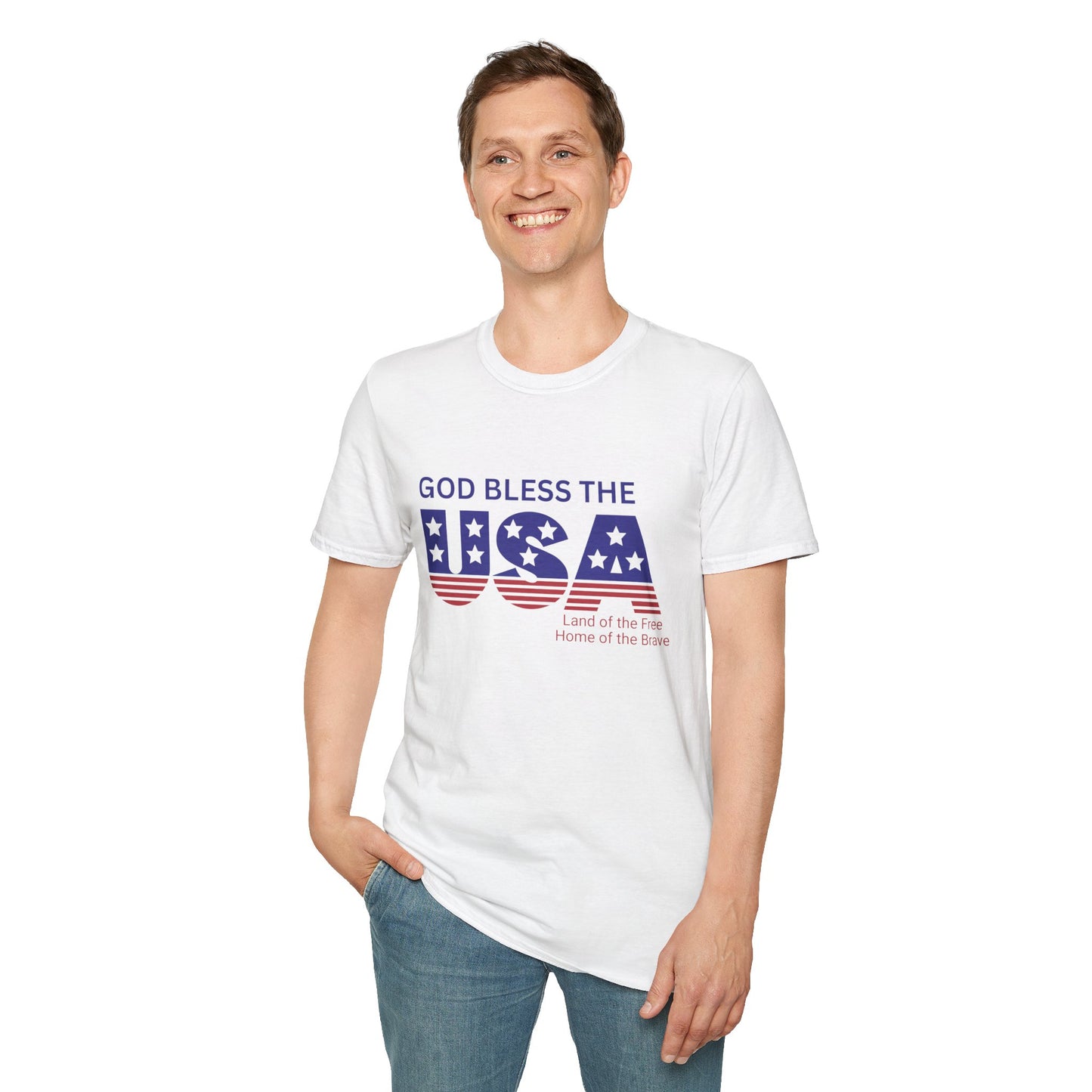 Patriotic T-Shirt - God Bless the USA, Unisex Tee for Independence Day, Summer BBQs, and Everyday Wear; Home of the Free, Land of the Brave, Red, White & Blue