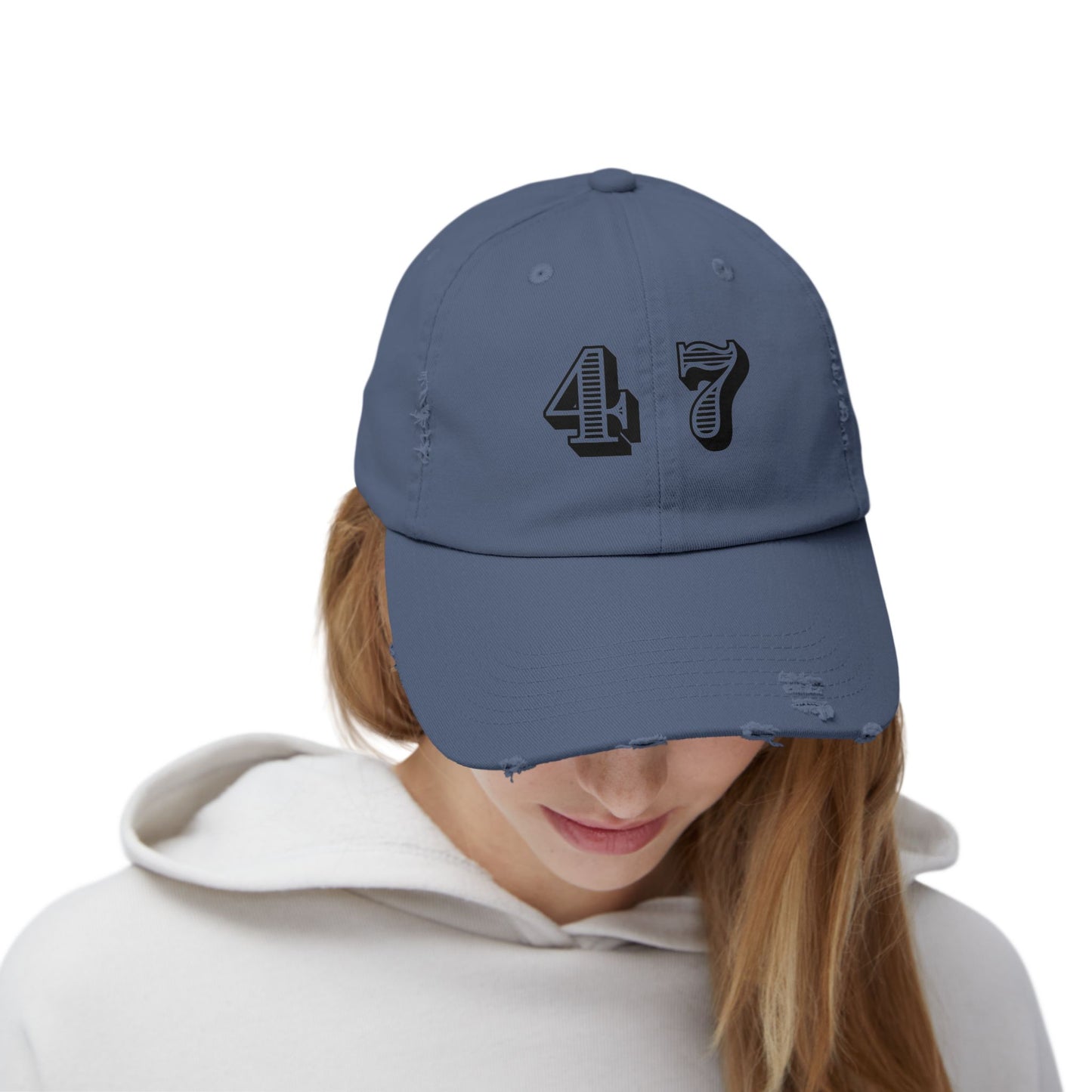 47, Fourty-Seven, Four Seven, Casual Distressed Cap - Trendy Unisex Hat for Everyday Style, Perfect Gift, Holidays, Patriotic Events