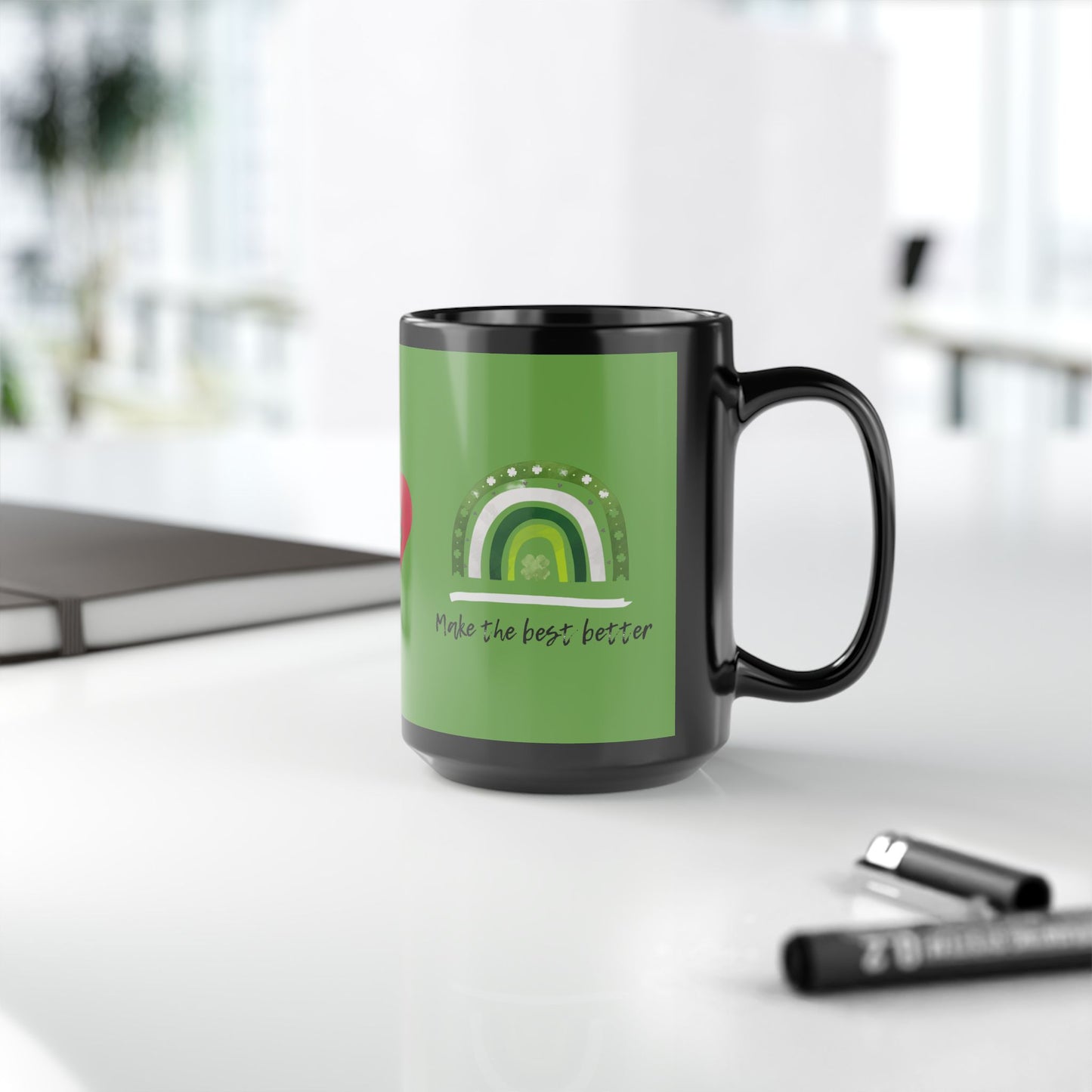 4-H Grows Here Black Mug With Green Overlay, 4-H Logo, and Make The Best Better Rainbow (11oz, 15oz)