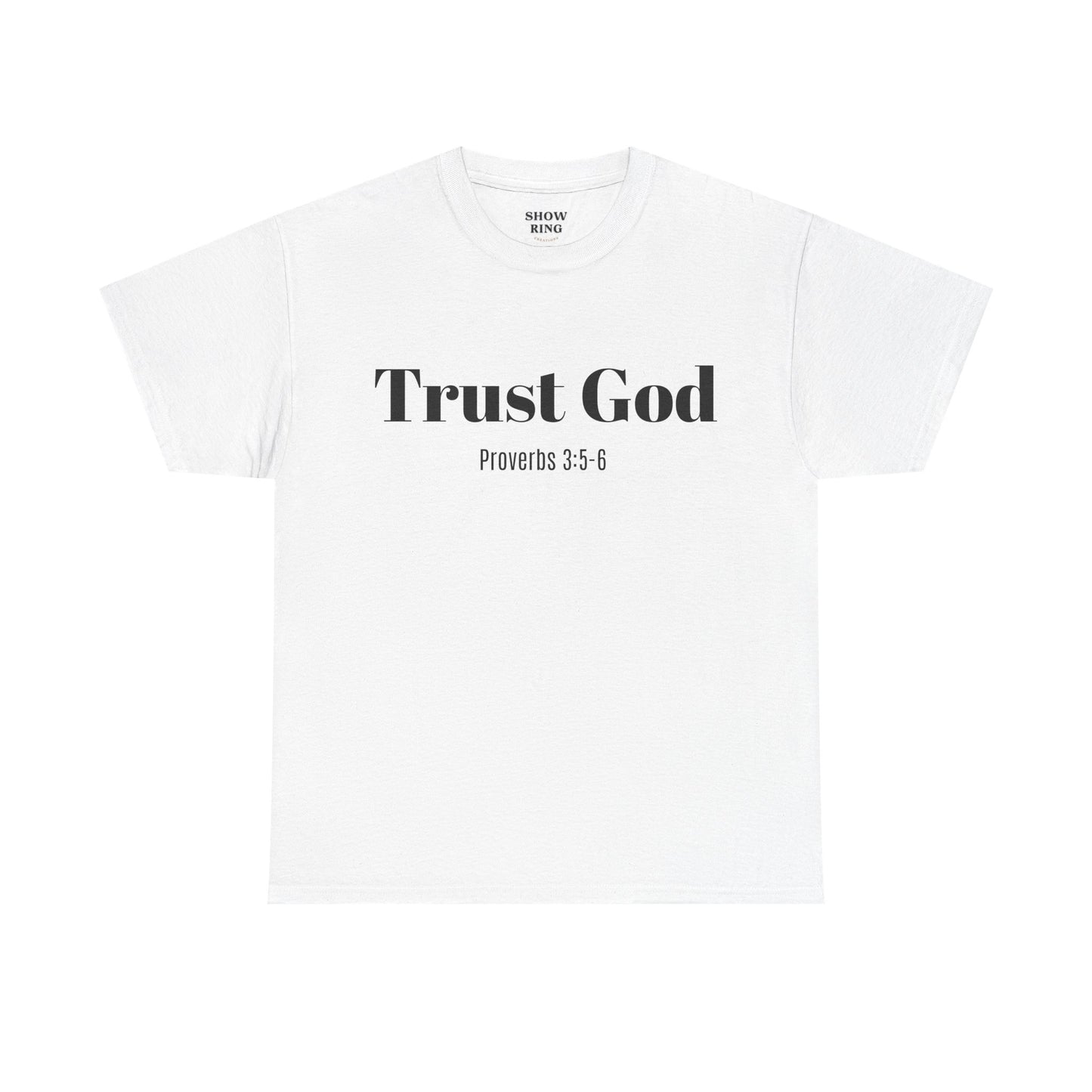Trust God Unisex Heavy Cotton Tee – Proverbs 3:5-6 Bible Verse Shirt for Youth Groups, Christian Gifts