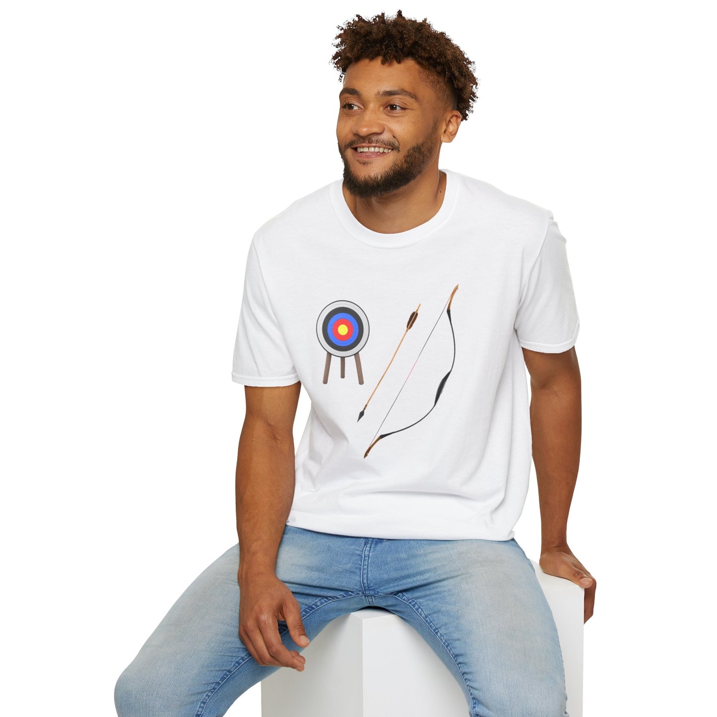 Archery Bow, Arrow and Target - Unisex Softstyle T-Shirt for Men, Women & Children