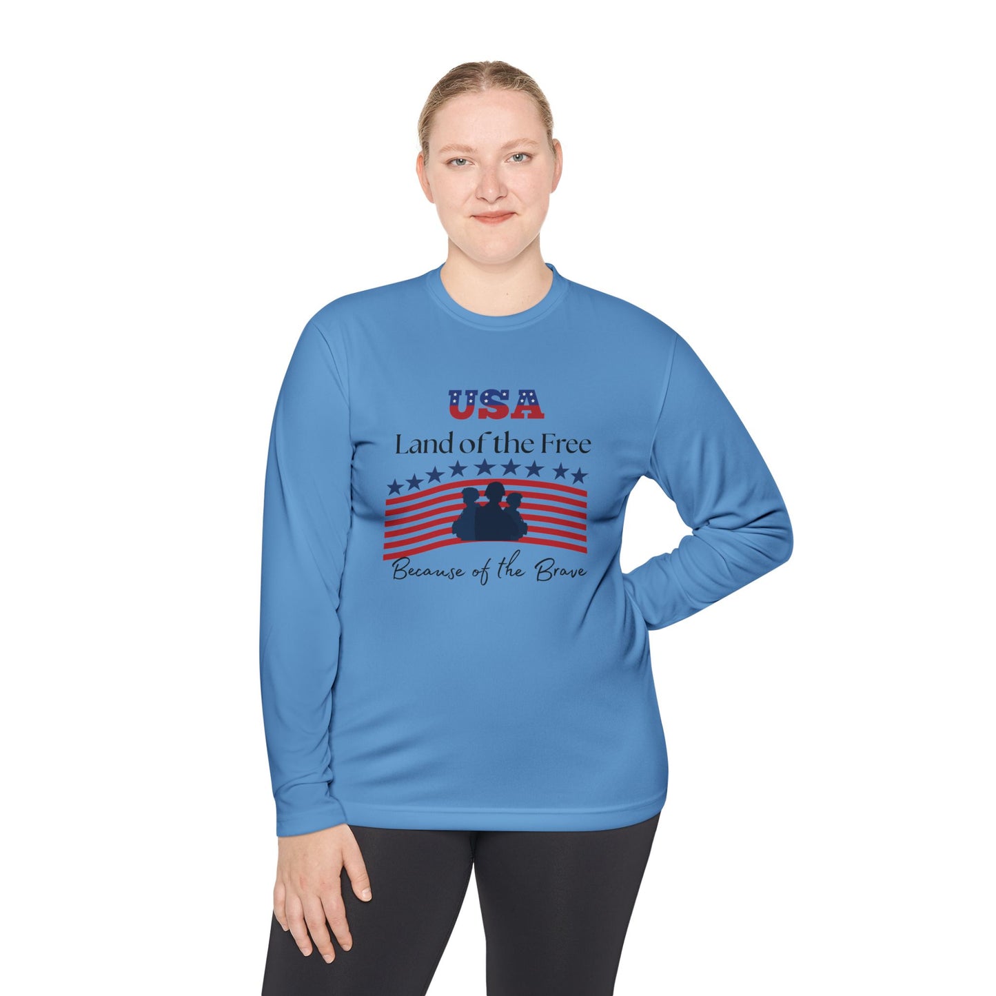 Patriotic Long Sleeve Lightweight Tee - USA Land of the Free, Because of the Brave, Independence Day Gift, Veterans Day, Americana Apparel