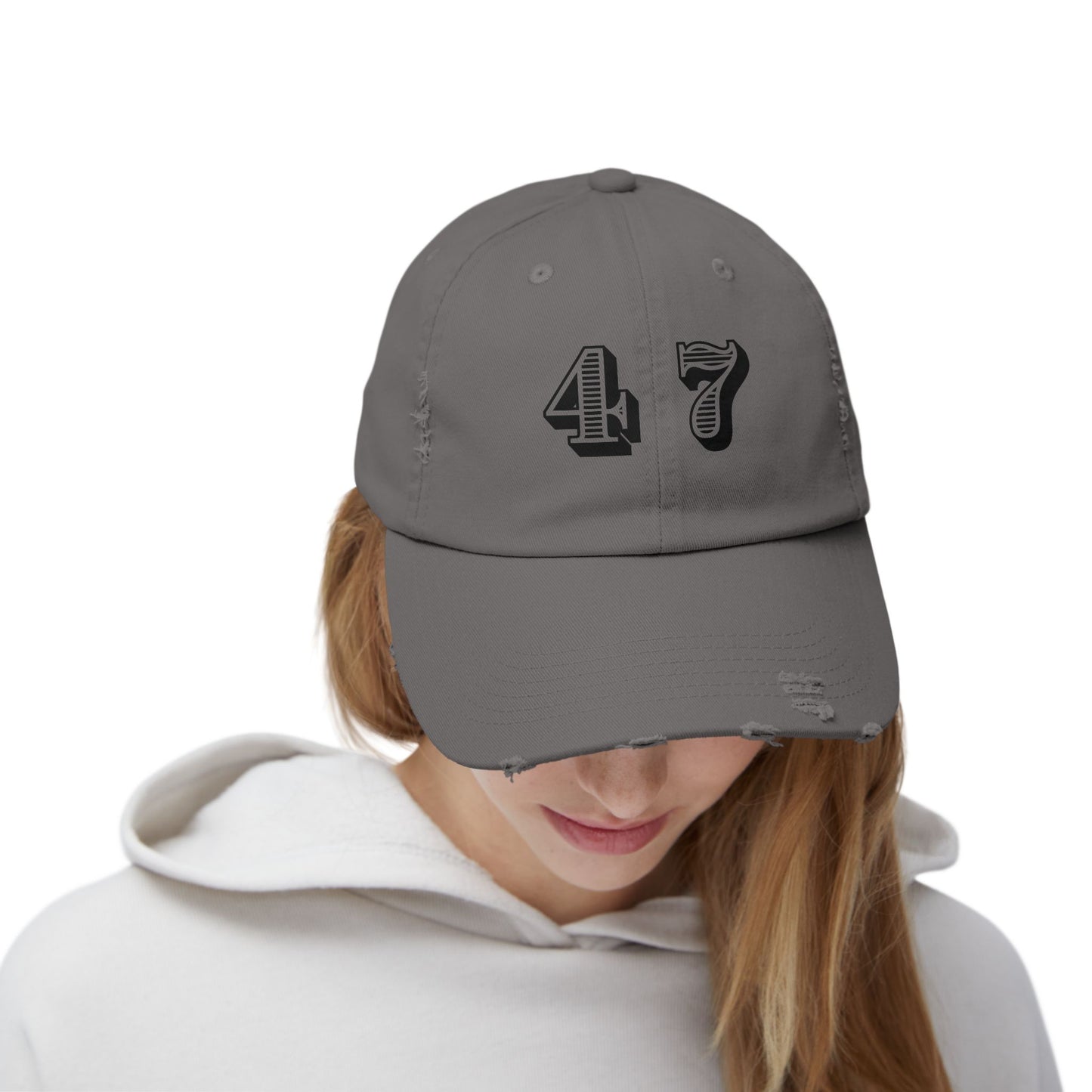 47, Fourty-Seven, Four Seven, Casual Distressed Cap - Trendy Unisex Hat for Everyday Style, Perfect Gift, Holidays, Patriotic Events