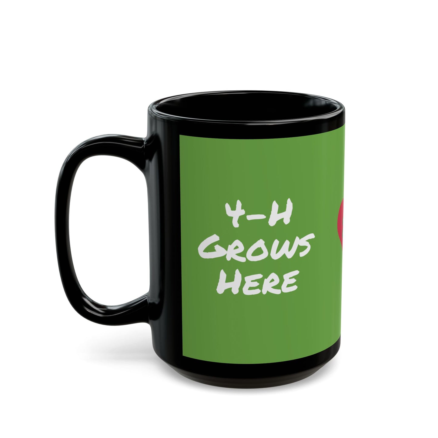 4-H Grows Here Black Mug With Green Overlay, 4-H Logo, and Make The Best Better Rainbow (11oz, 15oz)