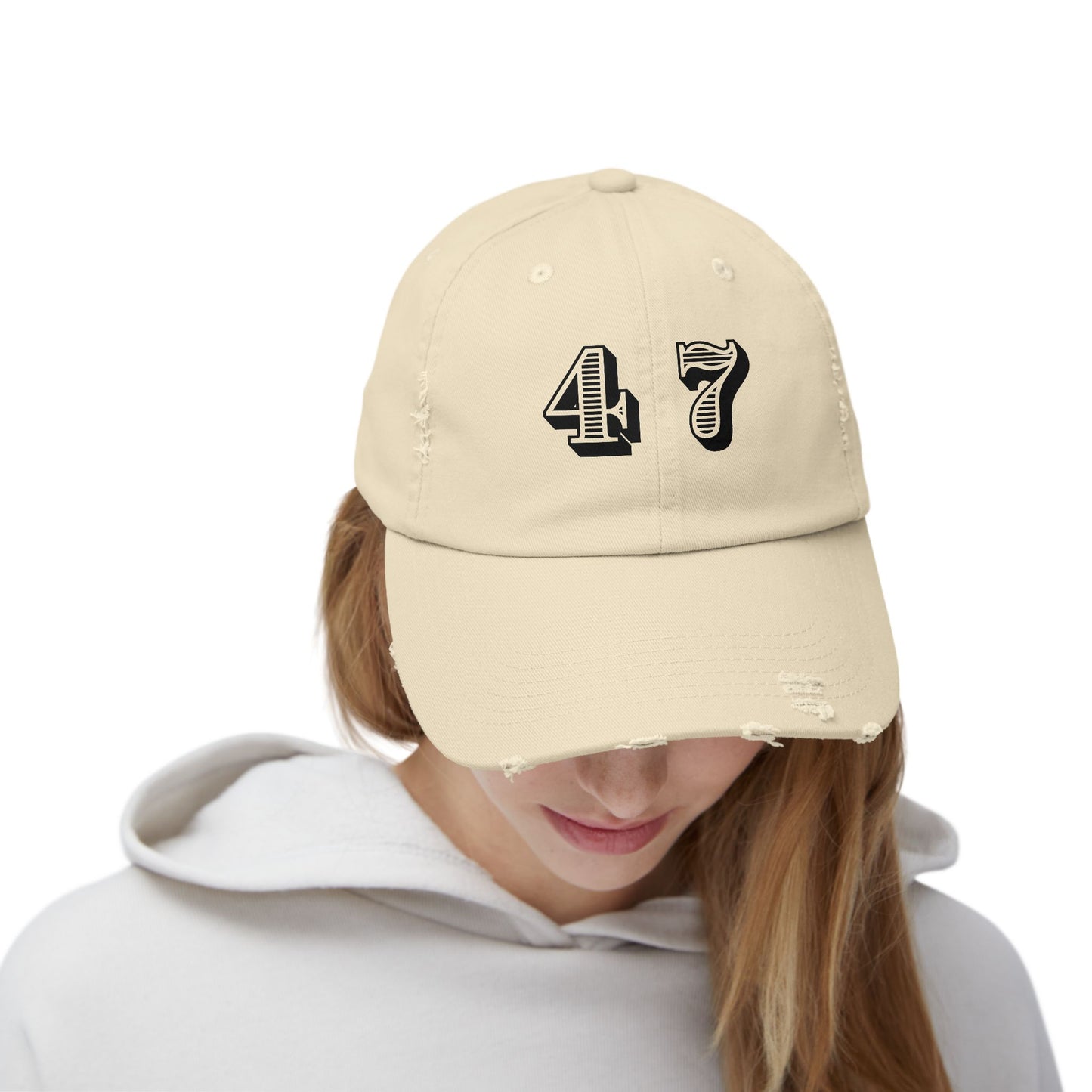 47, Fourty-Seven, Four Seven, Casual Distressed Cap - Trendy Unisex Hat for Everyday Style, Perfect Gift, Holidays, Patriotic Events