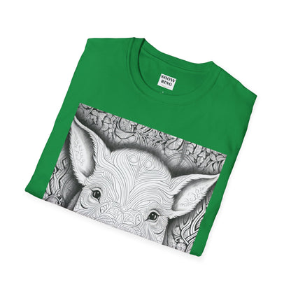 Adult Coloring Shirt Featuring Adorable Pig for 4-H and FFA - Unisex Softstyle T-Shirt for All Ages