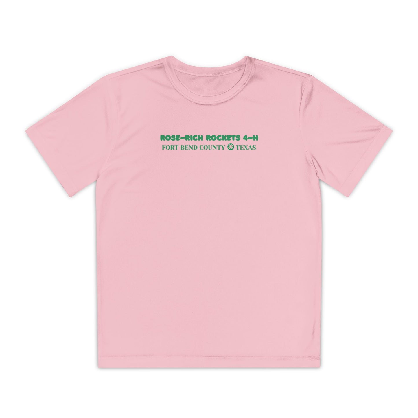 Youth Shirt, Rose-Rich 4-H Rocketry Club, Moisture Wicking, Safety Colors Available