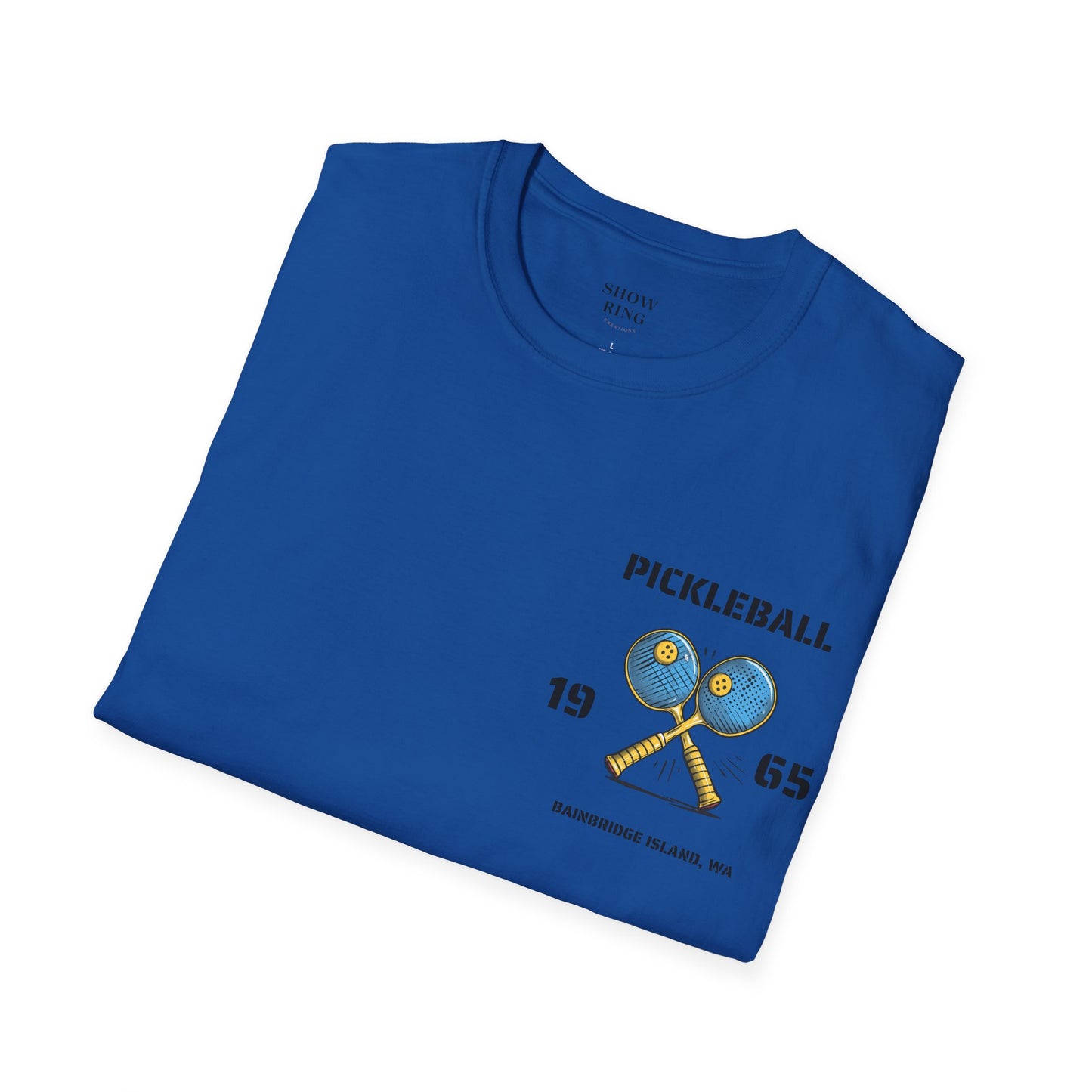 Pickleball Origins 1965, Bainbridge Island, WA.  Unisex Soft style T-Shirt for Men and Women.