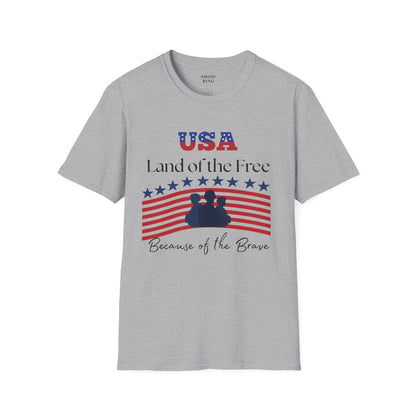 USA Land of the Free Because of the Brave T-Shirt, 4th of July Tee, Patriotic Unisex Shirt, Military Tribute Apparel, Independence Day Fashion