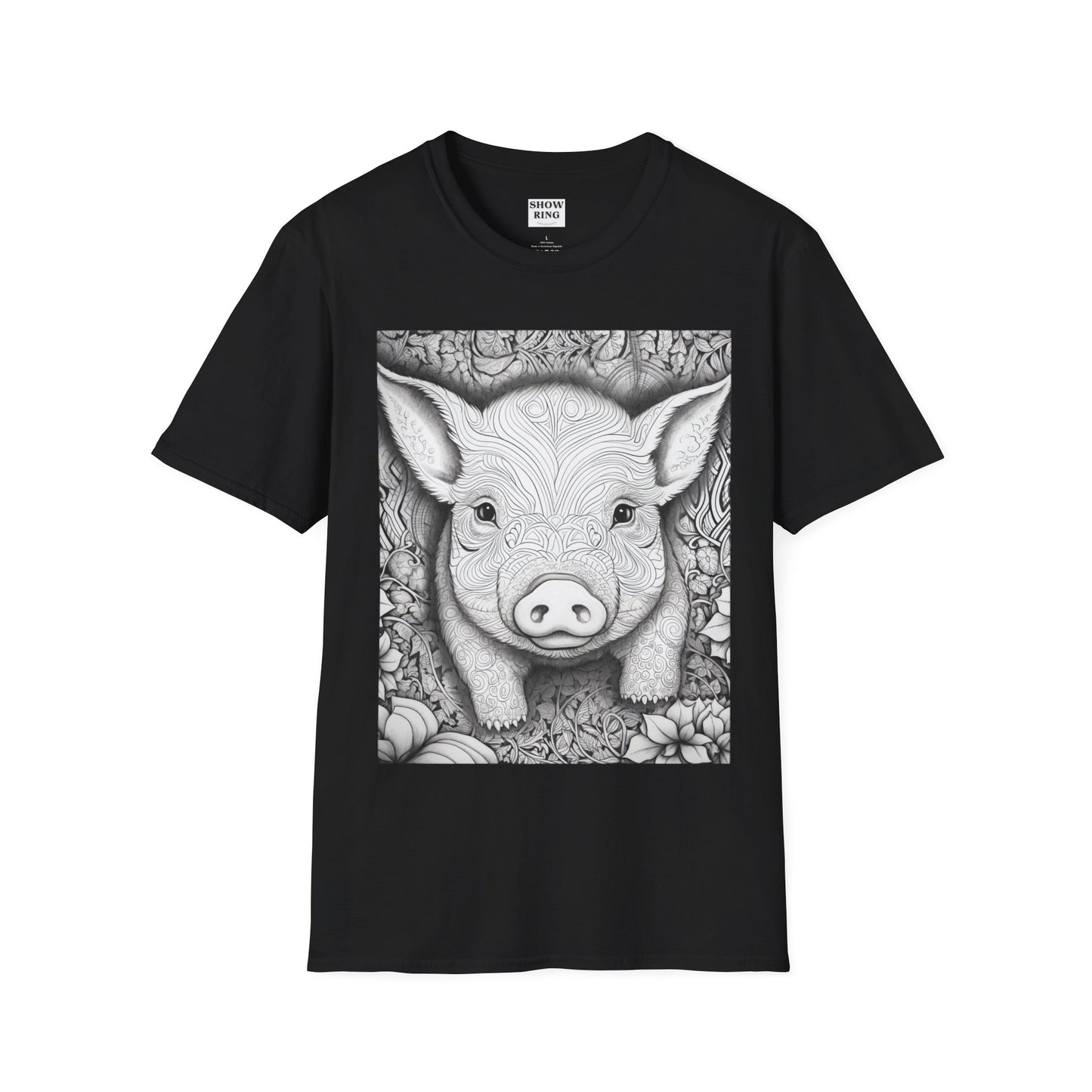 Adult Coloring Shirt Featuring Adorable Pig for 4-H and FFA - Unisex Softstyle T-Shirt for All Ages