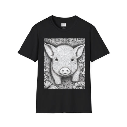 Adult Coloring Shirt Featuring Adorable Pig for 4-H and FFA - Unisex Softstyle T-Shirt for All Ages