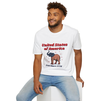 Patriotic Elephant T-Shirt, Free Since 1776, USA Pride Tee, Casual Independence Day Shirt, Vintage Style US Pride Apparel, Gift for Elephant Lovers