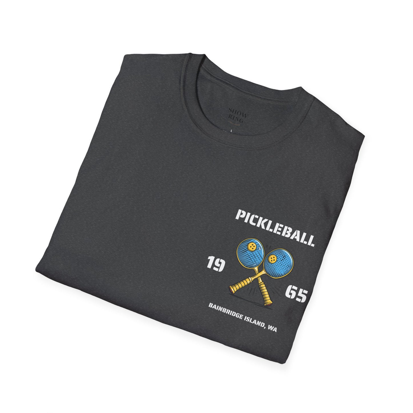 Pickleball Origins 1965, Bainbridge Island, WA.  Unisex Soft style T-Shirt for Men and Women.