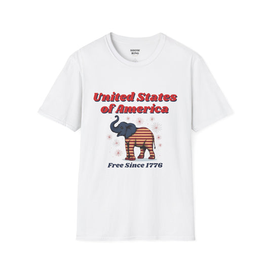 Patriotic Elephant T-Shirt, Free Since 1776, USA Pride Tee, Casual Independence Day Shirt, Vintage Style US Pride Apparel, Gift for Elephant Lovers