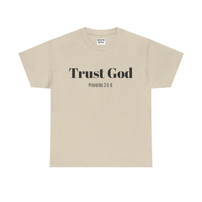 Trust God Unisex Heavy Cotton Tee – Proverbs 3:5-6 Bible Verse Shirt for Youth Groups, Christian Gifts