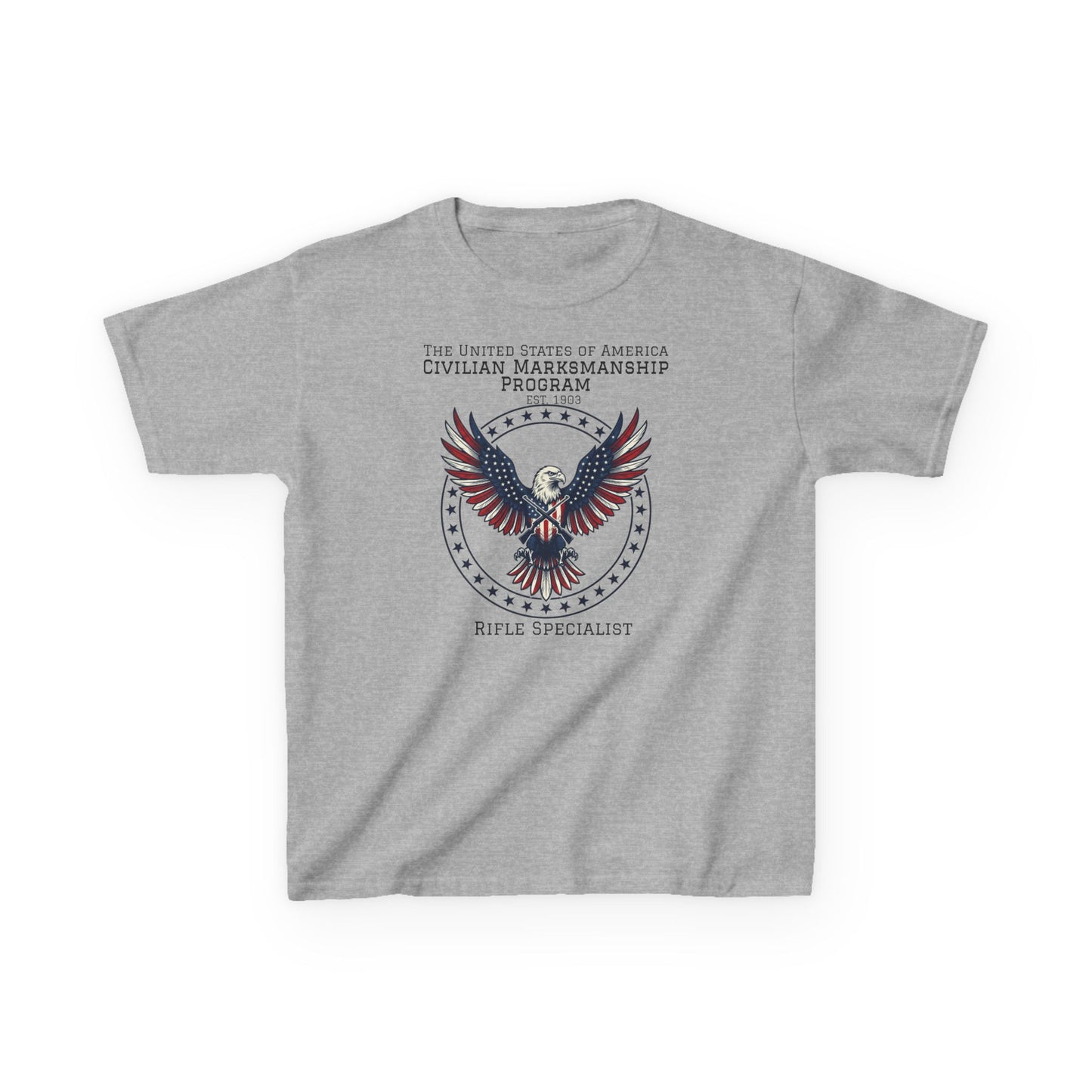 Kids American Eagle Marksmanship T‑Shirt — Civilian Marksmanship Program Rifle Specialist Tee