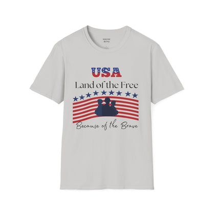 USA Land of the Free Because of the Brave T-Shirt, 4th of July Tee, Patriotic Unisex Shirt, Military Tribute Apparel, Independence Day Fashion