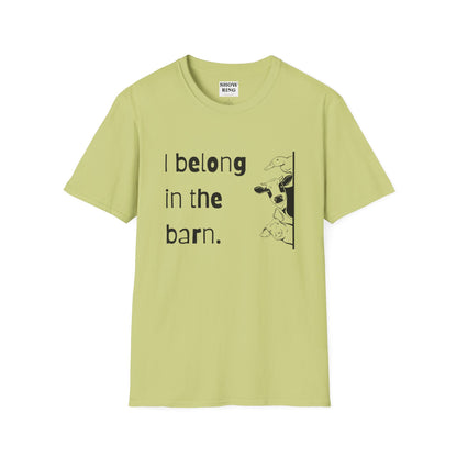 I Belong in the Barn Unisex Softstyle T-Shirt, Farm Life Tee, Animal Lover Gift, Casual Wear, Unique Graphic Top
