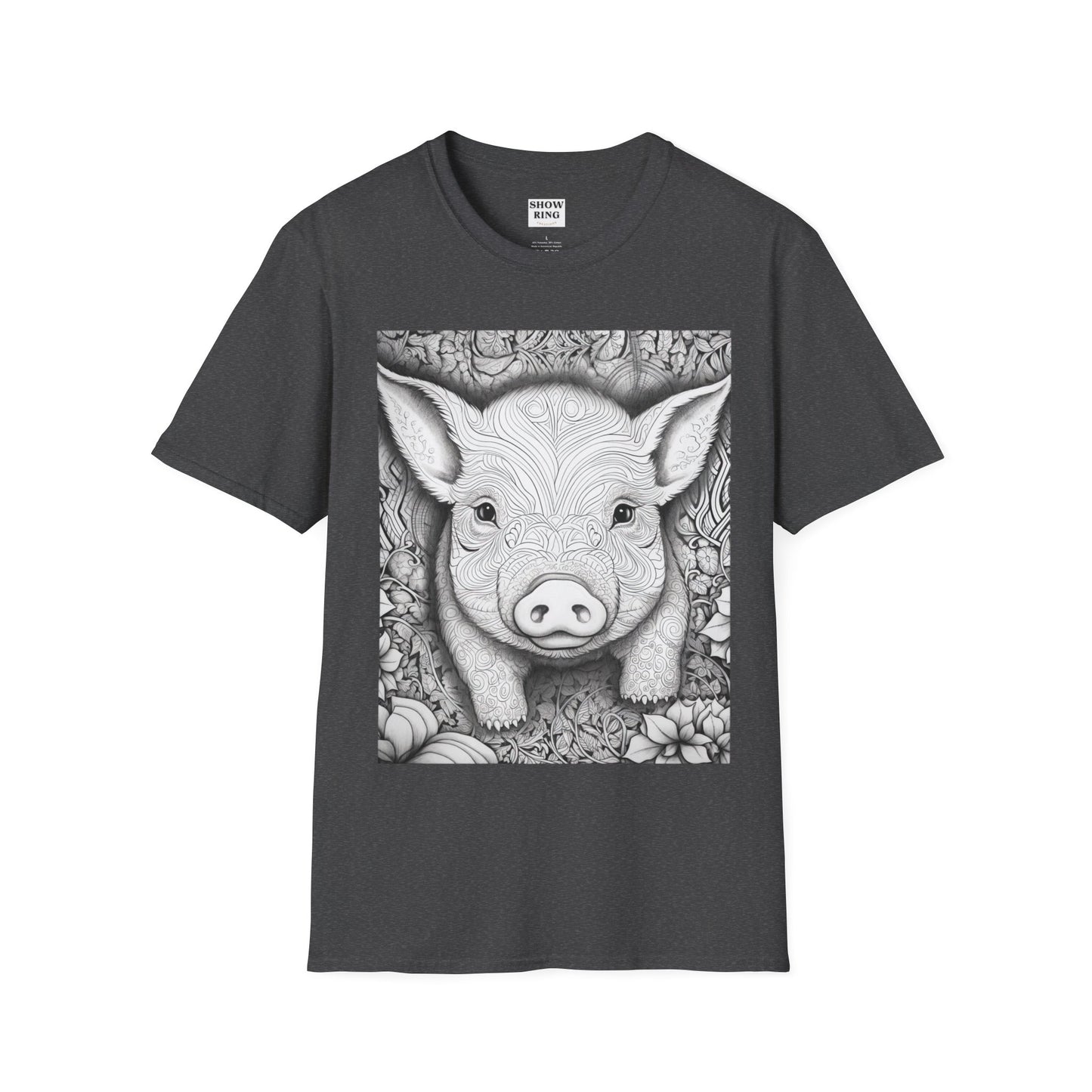 Adult Coloring Shirt Featuring Adorable Pig for 4-H and FFA - Unisex Softstyle T-Shirt for All Ages
