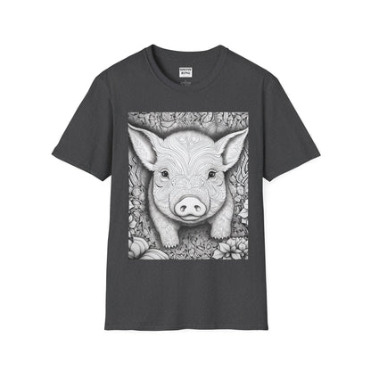 Adult Coloring Shirt Featuring Adorable Pig for 4-H and FFA - Unisex Softstyle T-Shirt for All Ages