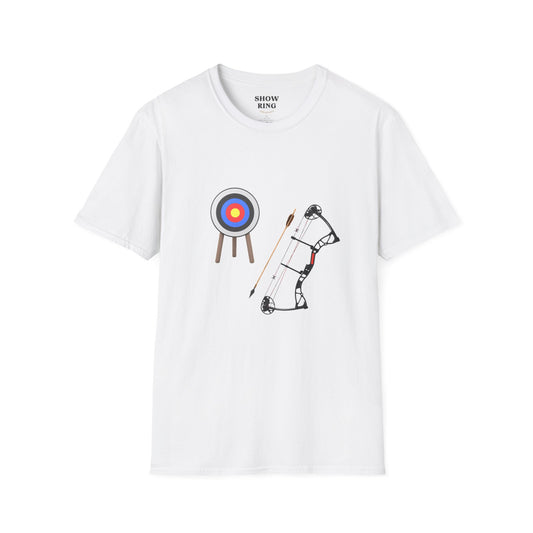 Archery Bow, Arrow and Target - Style 2: Unisex Softstyle T-Shirt for Men, Women and Children