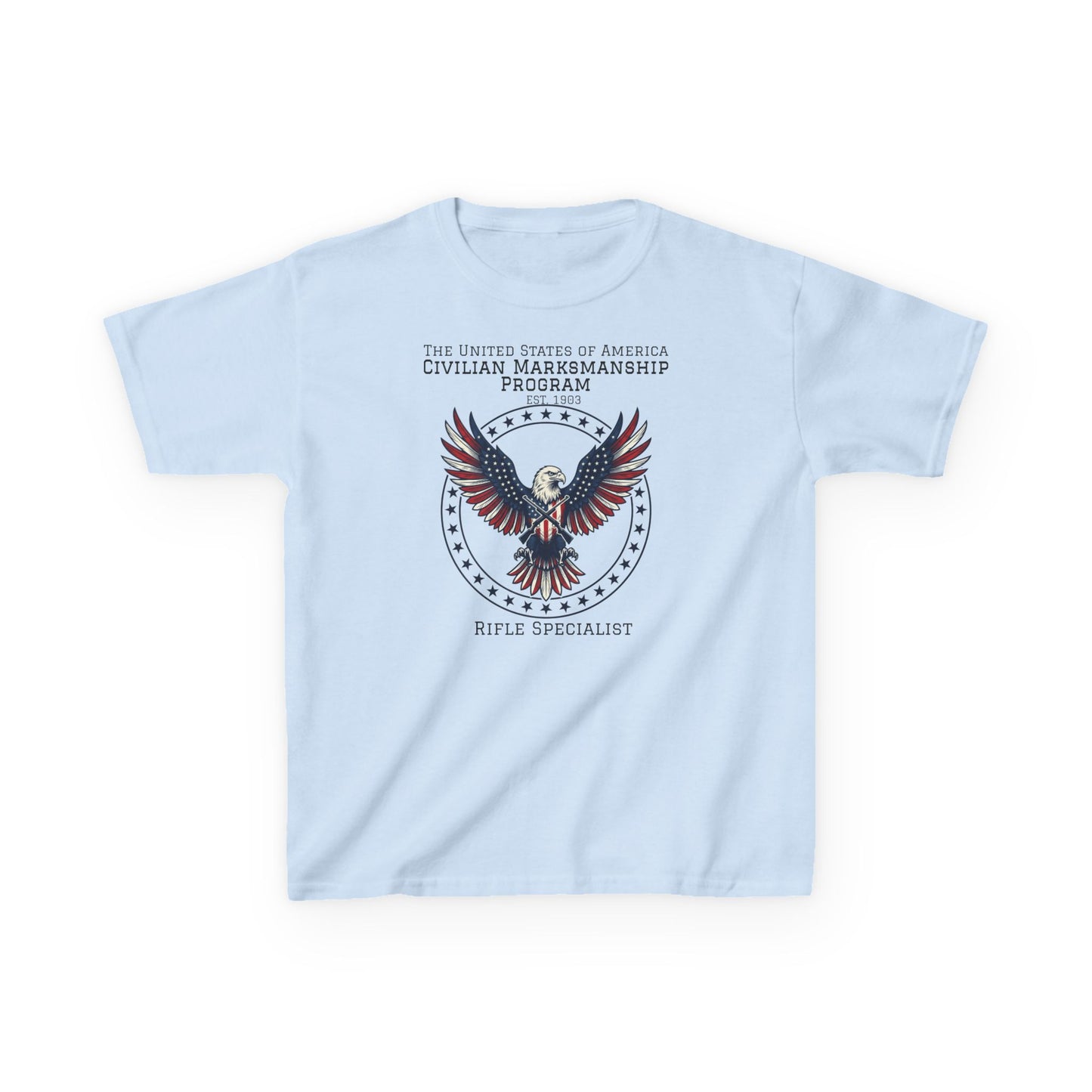 Kids American Eagle Marksmanship T‑Shirt — Civilian Marksmanship Program Rifle Specialist Tee