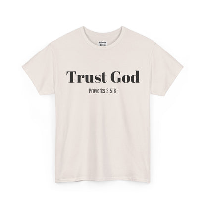 Trust God Unisex Heavy Cotton Tee – Proverbs 3:5-6 Bible Verse Shirt for Youth Groups, Christian Gifts
