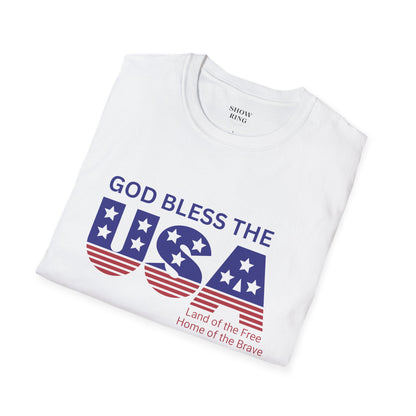 Patriotic T-Shirt - God Bless the USA, Unisex Tee for Independence Day, Summer BBQs, and Everyday Wear; Home of the Free, Land of the Brave, Red, White & Blue