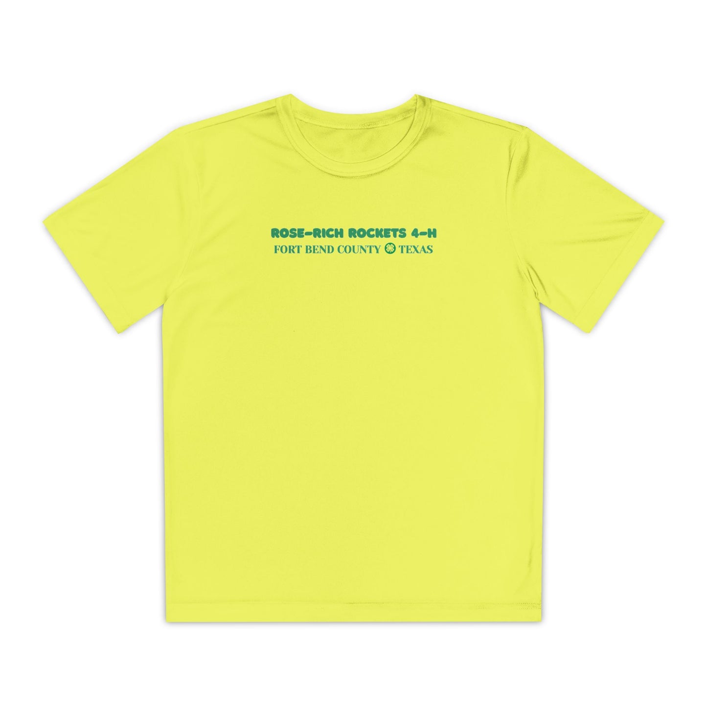 Youth Shirt, Rose-Rich 4-H Rocketry Club, Moisture Wicking, Safety Colors Available