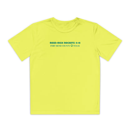 Youth Shirt, Rose-Rich 4-H Rocketry Club, Moisture Wicking, Safety Colors Available