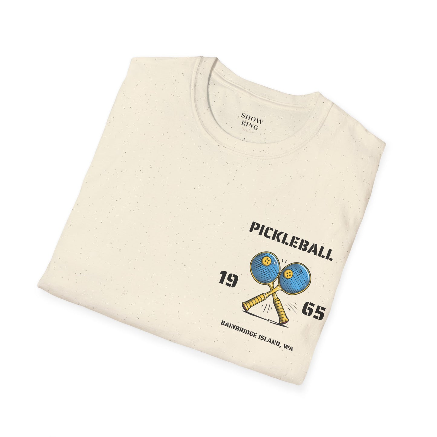 Pickleball Origins 1965, Bainbridge Island, WA.  Unisex Soft style T-Shirt for Men and Women.