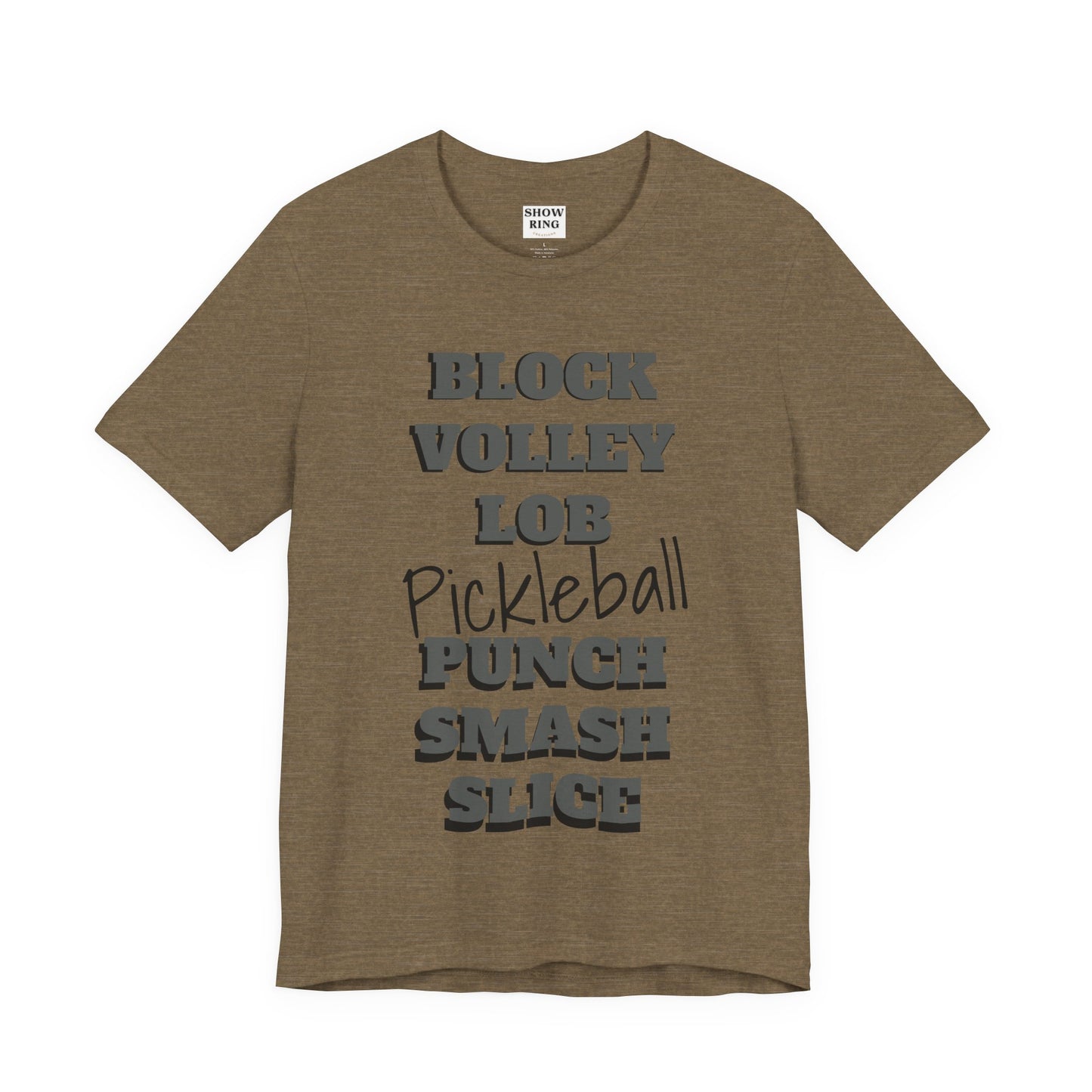 Pickleball Vibes Tee, For Players Who Live the Game, Featuring Bold Words Block, Volley, Lob, Punch, Smash, Spike