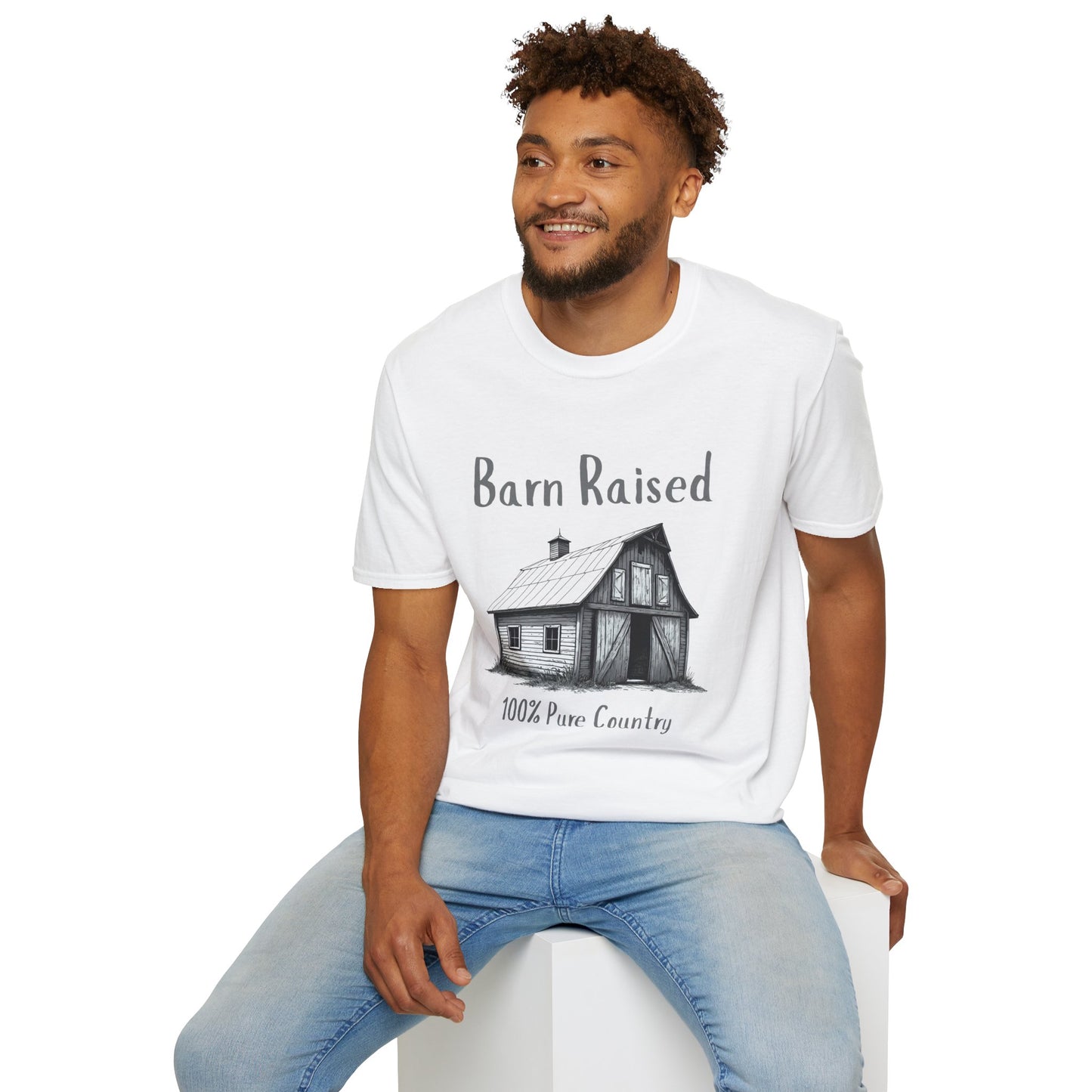 Barn Raised 100% Pure Country, Unisex Softstyle T-Shirt - Country Vibe, Farm Life, Casual Wear, Gift for Farmers, Rustic Style
