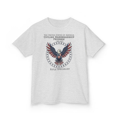 Kids American Eagle Marksmanship T‑Shirt — Civilian Marksmanship Program Rifle Specialist Tee