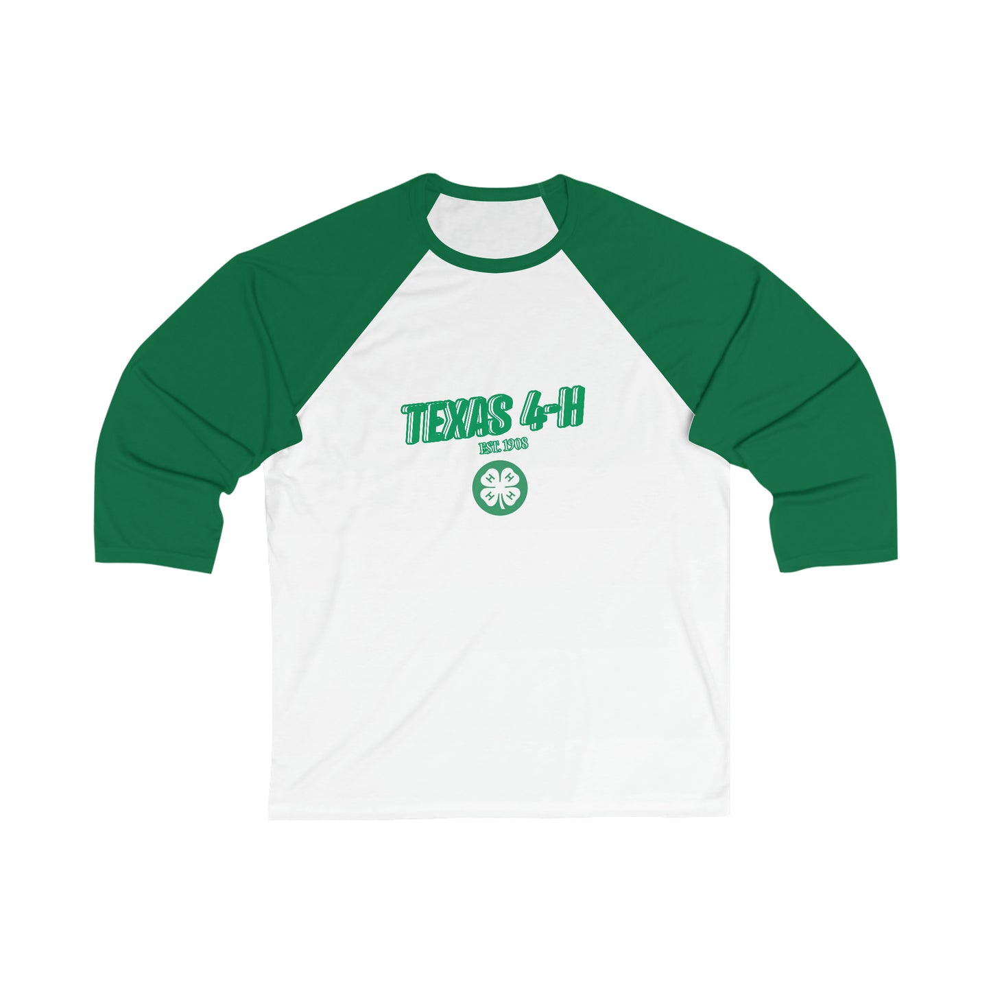 Baseball Sleeve Texas 4-H Shirt For Men, Women and Kids.  Unisex 3\4 Sleeve Baseball Tee.