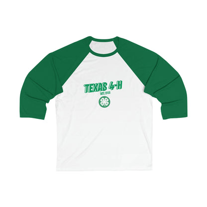 Baseball Sleeve Texas 4-H Shirt For Men, Women and Kids.  Unisex 3\4 Sleeve Baseball Tee.