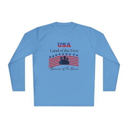 Patriotic Long Sleeve Lightweight Tee - USA Land of the Free, Because of the Brave, Independence Day Gift, Veterans Day, Americana Apparel