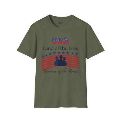 USA Land of the Free Because of the Brave T-Shirt, 4th of July Tee, Patriotic Unisex Shirt, Military Tribute Apparel, Independence Day Fashion