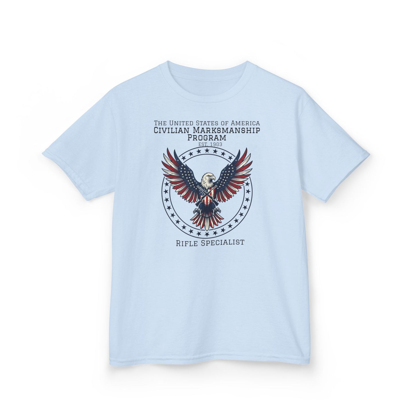 Kids American Eagle Marksmanship T‑Shirt — Civilian Marksmanship Program Rifle Specialist Tee