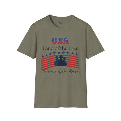 USA Land of the Free Because of the Brave T-Shirt, 4th of July Tee, Patriotic Unisex Shirt, Military Tribute Apparel, Independence Day Fashion