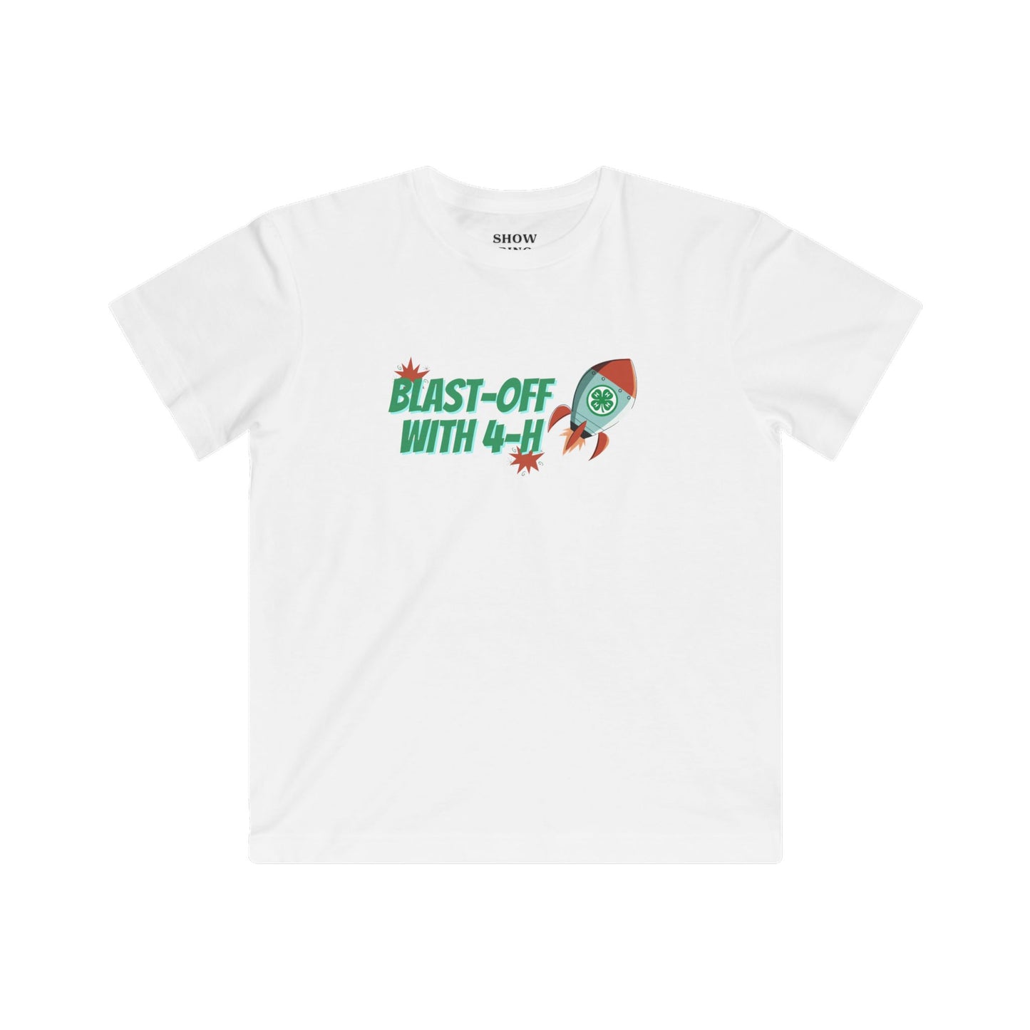 Youth / Kids Blast-Off with 4-H, 100% Cotton, Rocket Design, Space Theme Shirt