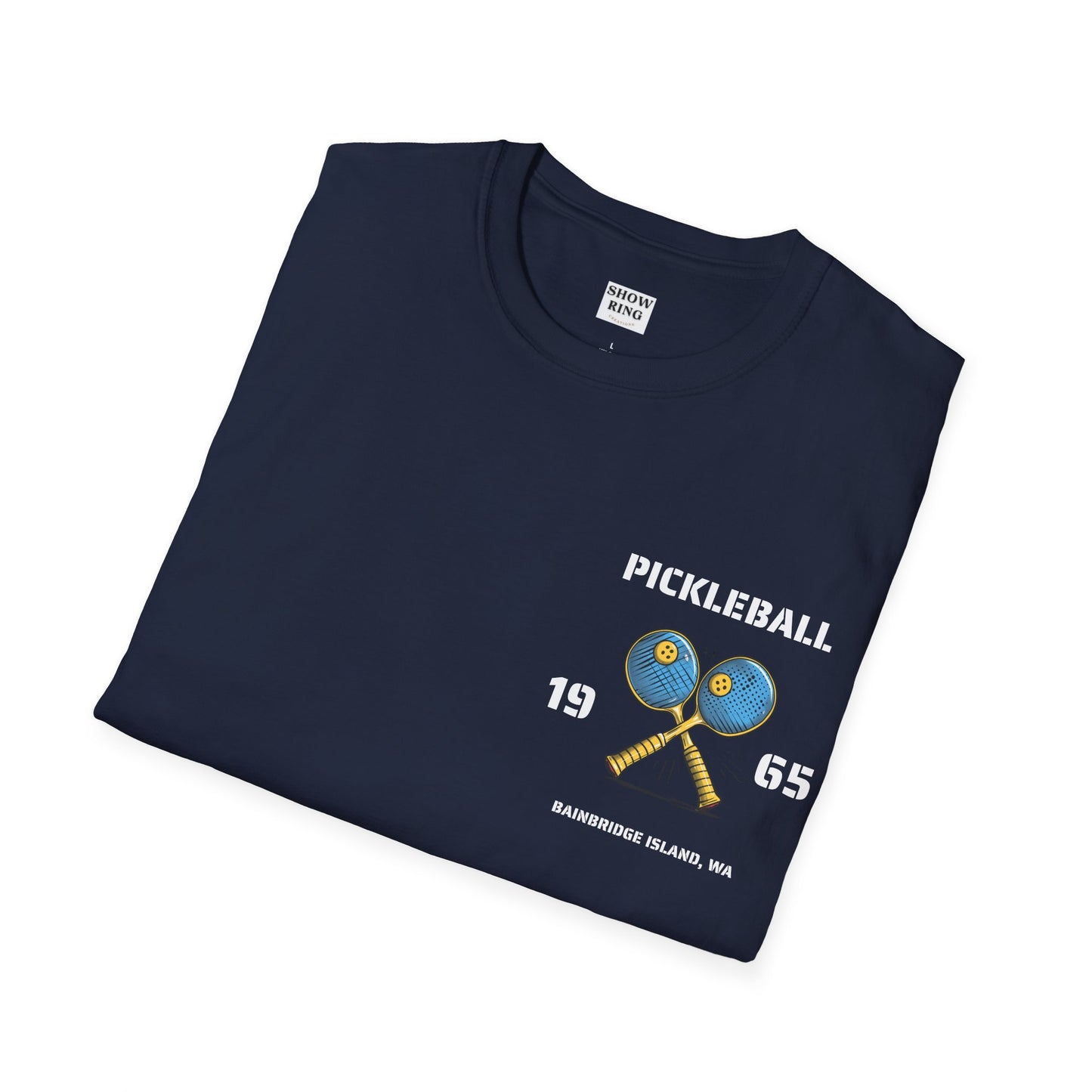 Pickleball Origins 1965, Bainbridge Island, WA.  Unisex Soft style T-Shirt for Men and Women.