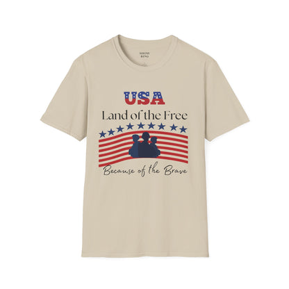 USA Land of the Free Because of the Brave T-Shirt, 4th of July Tee, Patriotic Unisex Shirt, Military Tribute Apparel, Independence Day Fashion