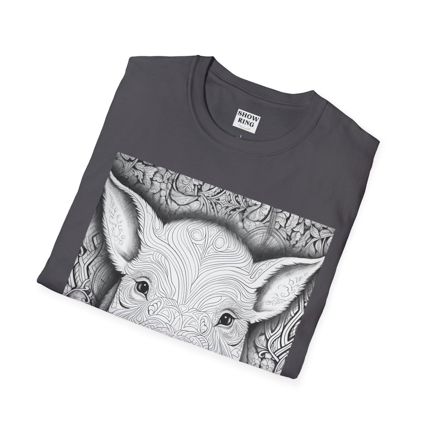 Adult Coloring Shirt Featuring Adorable Pig for 4-H and FFA - Unisex Softstyle T-Shirt for All Ages