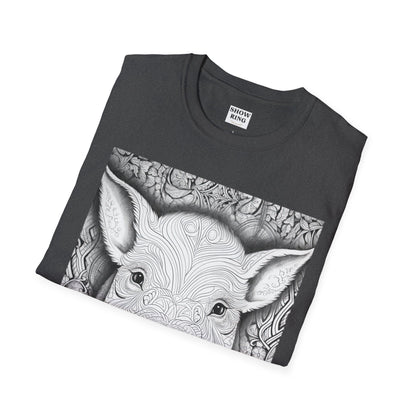 Adult Coloring Shirt Featuring Adorable Pig for 4-H and FFA - Unisex Softstyle T-Shirt for All Ages