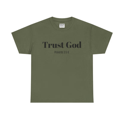 Trust God Unisex Heavy Cotton Tee – Proverbs 3:5-6 Bible Verse Shirt for Youth Groups, Christian Gifts