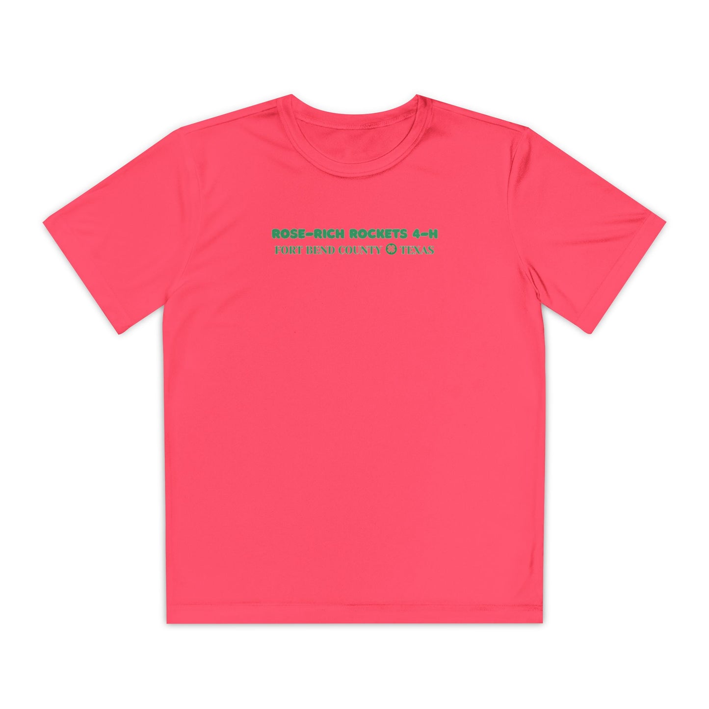 Youth Shirt, Rose-Rich 4-H Rocketry Club, Moisture Wicking, Safety Colors Available