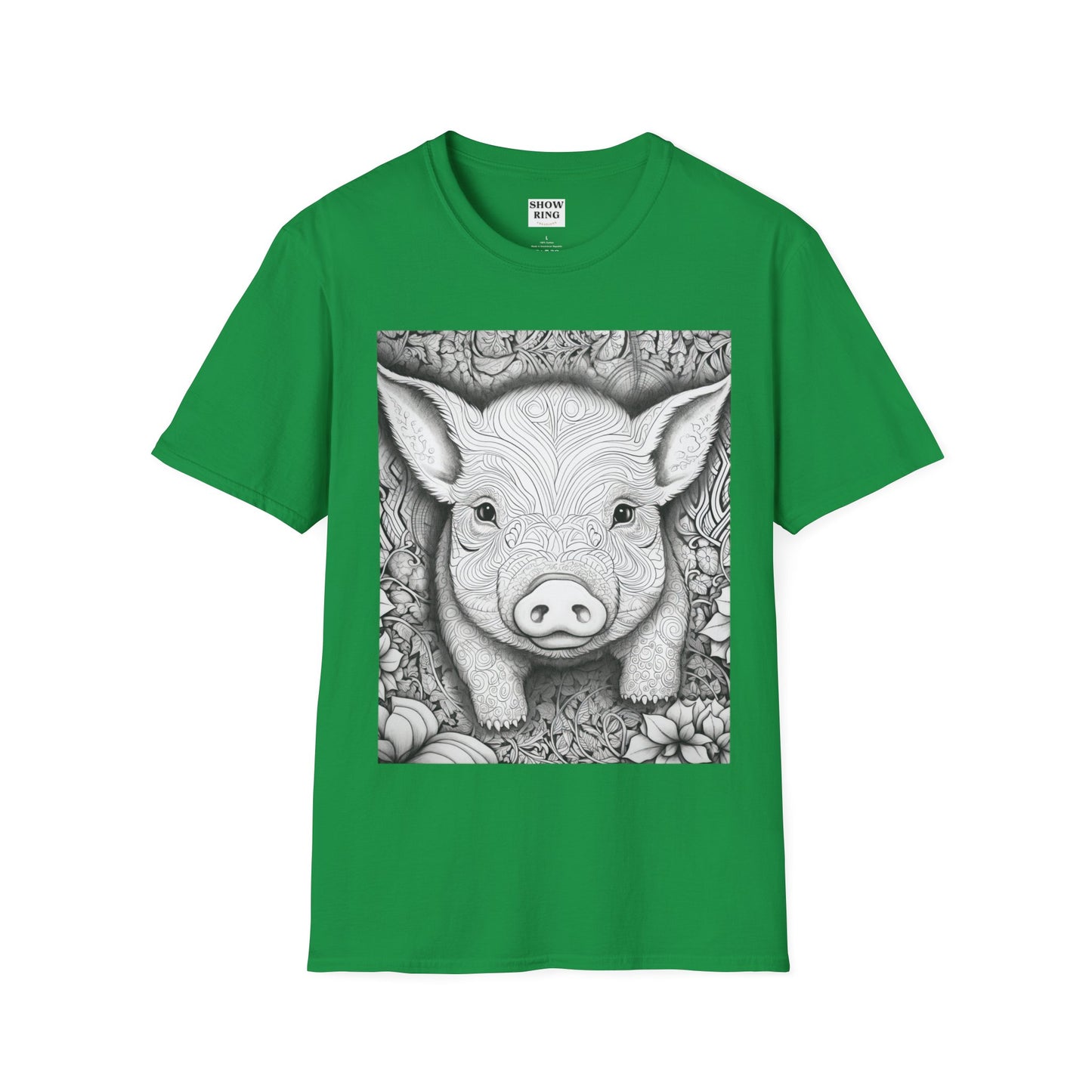 Adult Coloring Shirt Featuring Adorable Pig for 4-H and FFA - Unisex Softstyle T-Shirt for All Ages