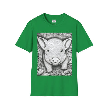 Adult Coloring Shirt Featuring Adorable Pig for 4-H and FFA - Unisex Softstyle T-Shirt for All Ages