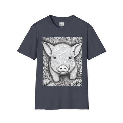 Adult Coloring Shirt Featuring Adorable Pig for 4-H and FFA - Unisex Softstyle T-Shirt for All Ages